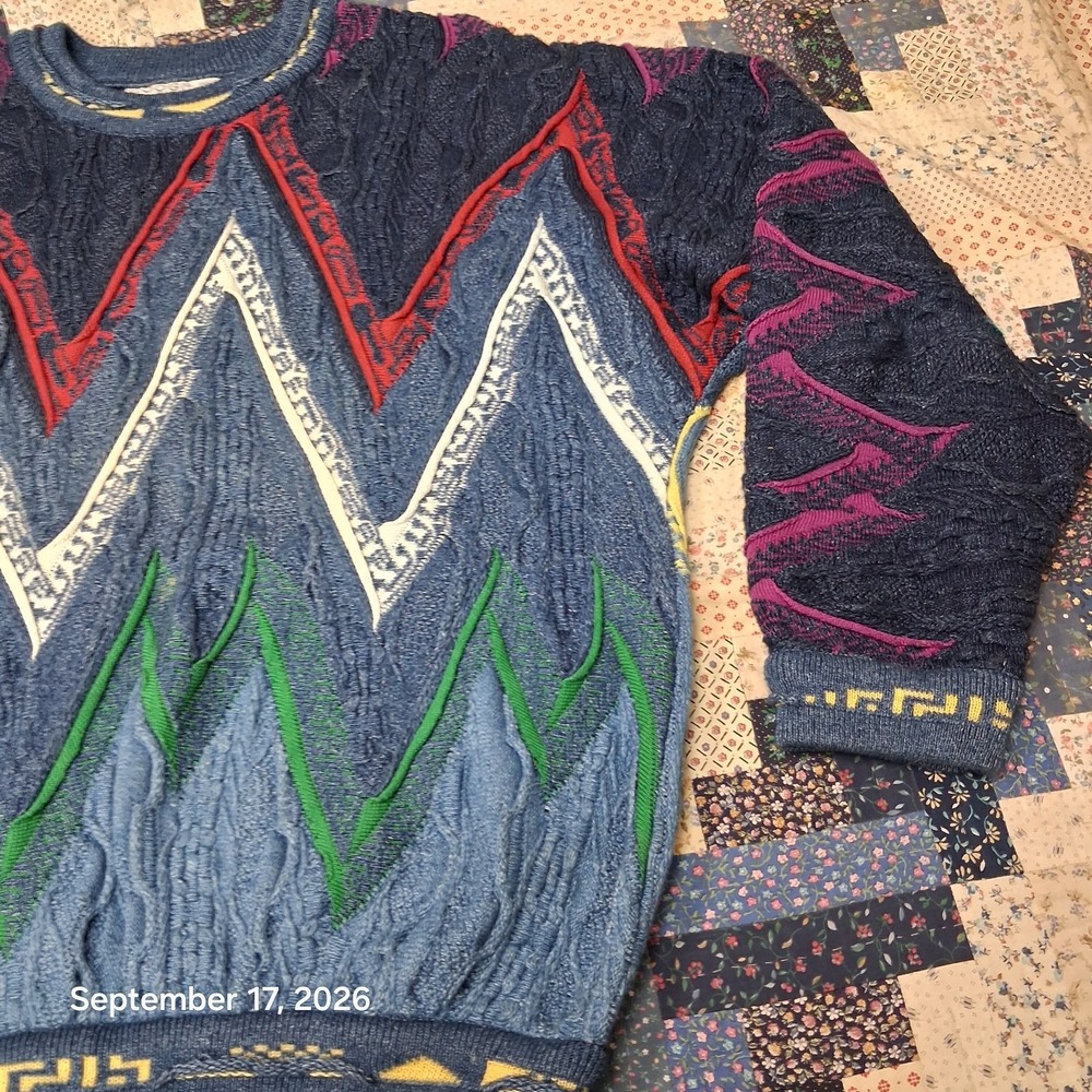90s Vintage Coogi Blues 3D Knit Sweater Mens XL Australia Biggie Cosby Zig Zag - Picture 3 of 11